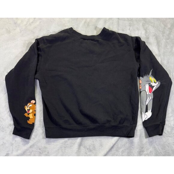 Tom & Jerry Black Sweatshirt Medium Pullover  With Sleeve Graphics Fleece-Lined - Picture 16 of 16